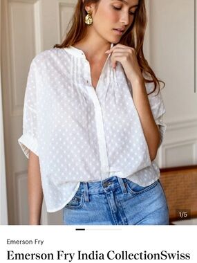 Emerson Fry White Swiss Dot Button-Down Top